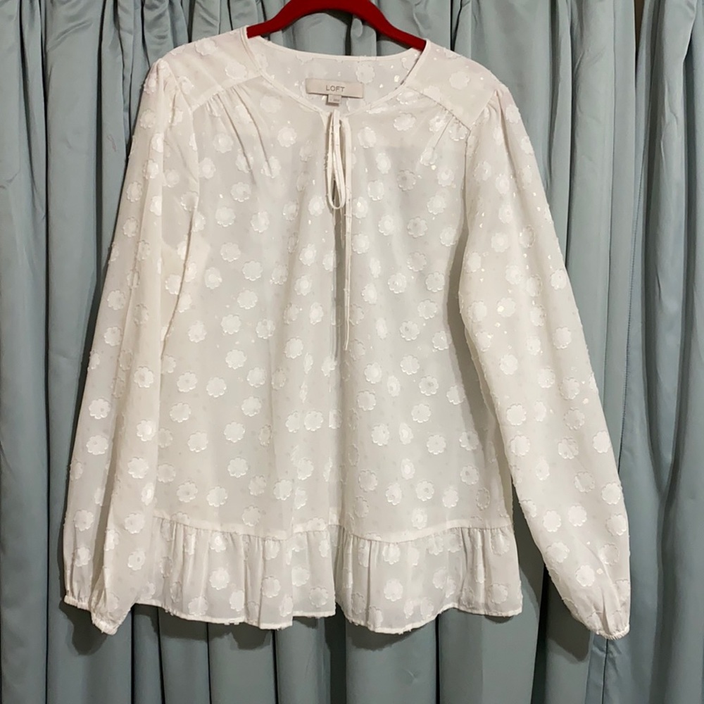 Loft cream and gold tie neck blouse